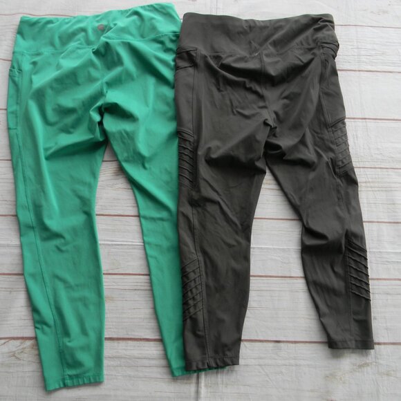 WM'S LOT OF 2 GREEN ATHLETIC LEGGINGS W/CELL PHONE POCKETS MOTO SZ XXL AVIA - Picture 6 of 6